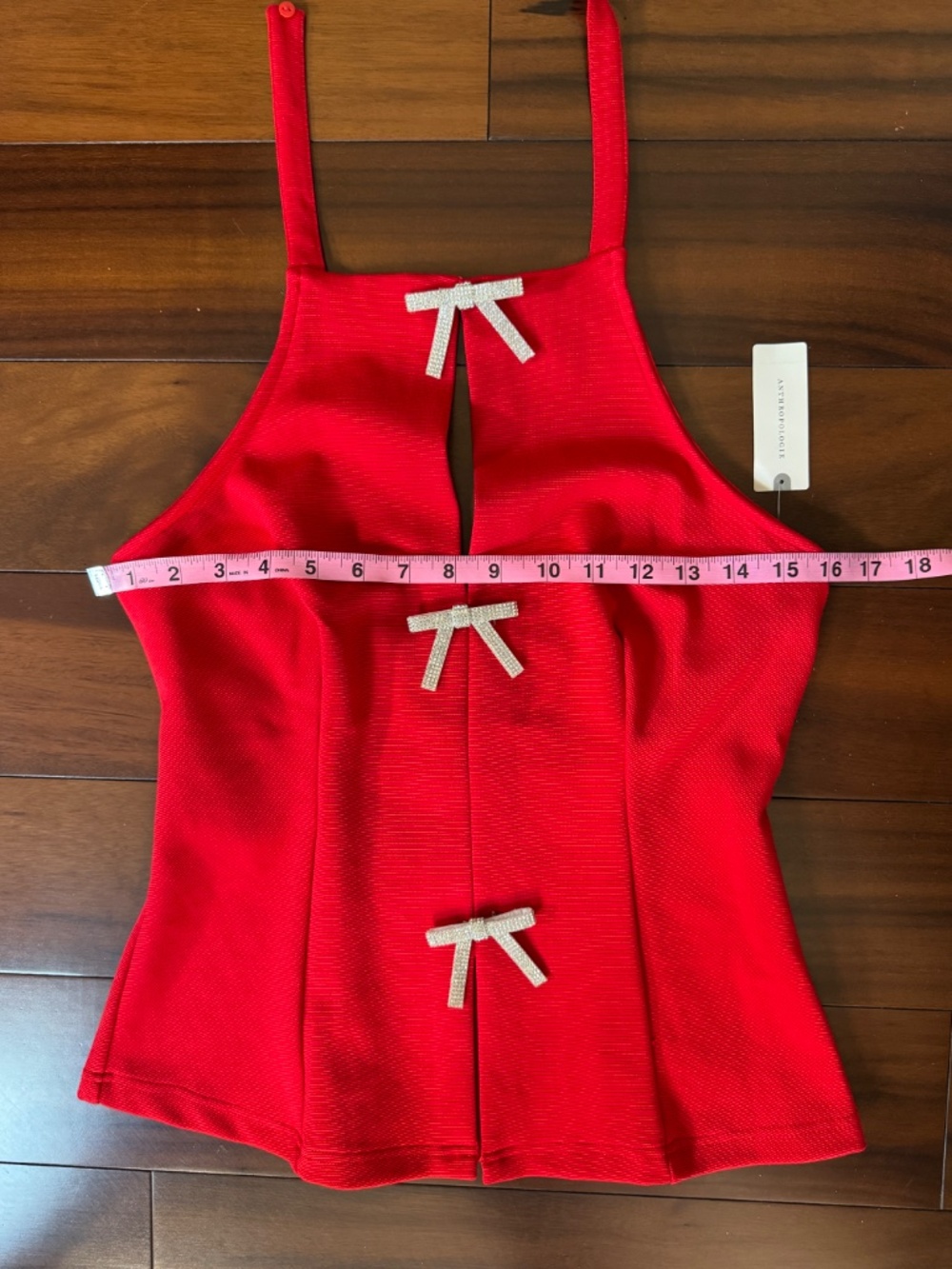 MAEVE ANTHROPOLOGIE EMBELLISHED BOW RED HALTER TOP - MEDIUM - Picture 12 of 17